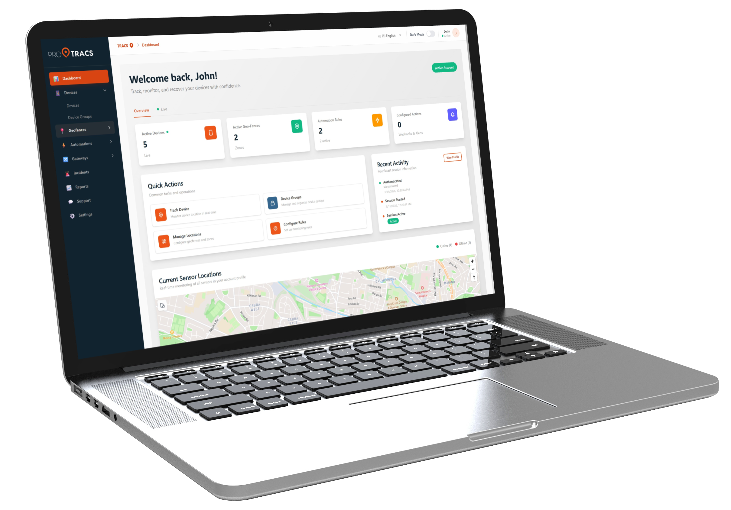 ProTracs dashboard on laptop